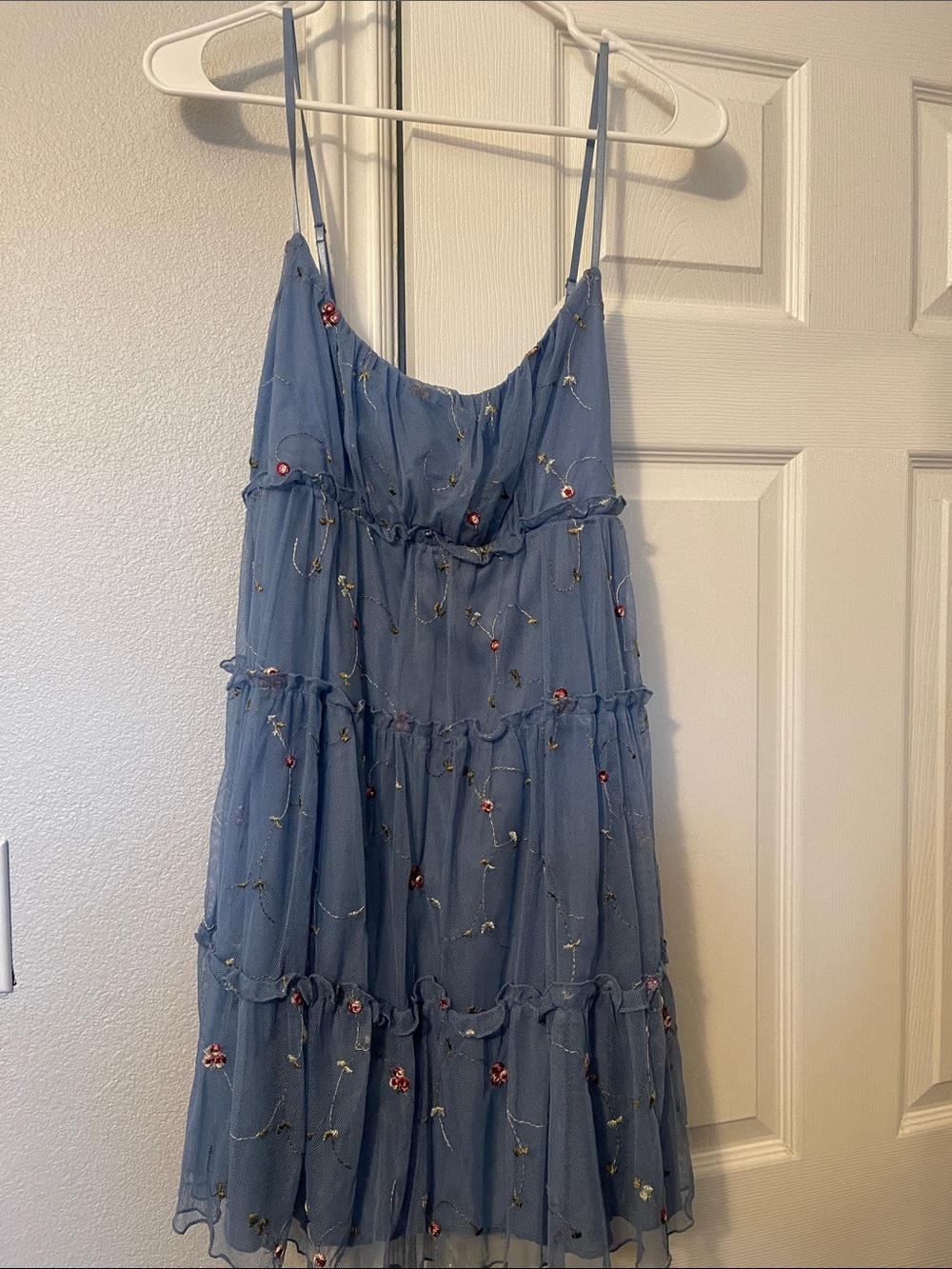 Trixxi Light Blue Embroidered Mesh Dress - Picture 1 of 3